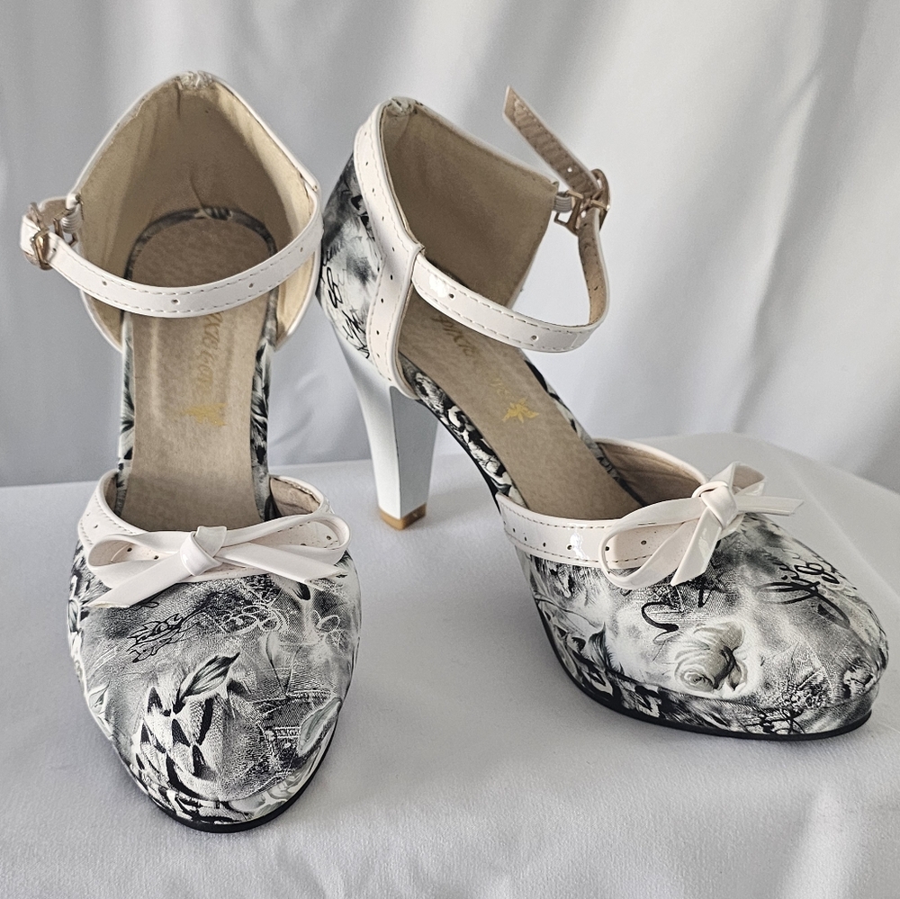 Elegant White and Black Women's Heels